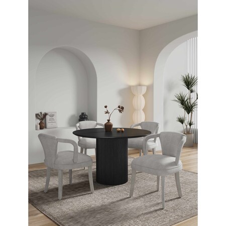 Manhattan Comfort 5-Piece Hathaway 47.24 Round Dining Set in Black with 4 Palmer Dining Armchairs in Silver Lining 4-DT03DC088AR-BKSL